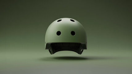 Fototapeta premium A matte olive green protective bicycle helmet for safety gear centered on a matching solid background for urban cycling protection and outdoor activity equipment sport