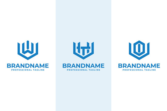 Letters UWI UHT UOI Hexagon Logo, for WIU IUW HTU TUH OIU IUO Initials