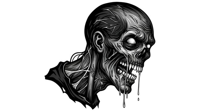 Horror Zombie Head Illustration