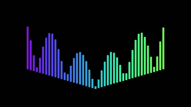 Dynamic Audio Equalizer Bars Visualizing Sound Frequencies on a Dark Background with Vibrant Gradient Colors for Modern Technology and Music Concepts