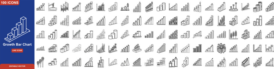 Fototapeta premium 3D Growth Bar Chart Line Icon Set. Featuring Financial Progress, Business Data Visualization, Ascending Trends, and Creative Isometric Growth Symbols
