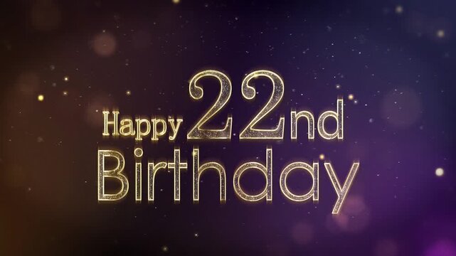 A beautiful banner to wish a Happy 22nd Birthday, golden particles with congratulations