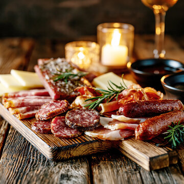 Rustic Charcuterie Board with Cheese and Smoked Meats &ndash; AI Generative