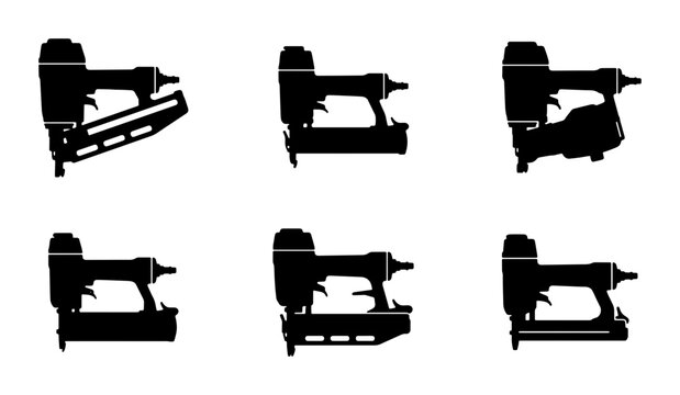 Staple Gun Silhouettes, Construction Tool Icons, Industrial Fastener Vector Set