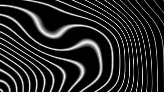 Abstract monochromatic geometric design with white curved lines and glowing circles on a black background. Ideal for tech backgrounds, digital art projects, and modern graphic designs.