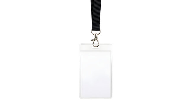 Blank ID Card Holder with Lanyard on Black Background