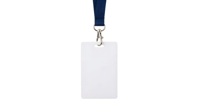 Blank ID Card Badge with Blue Lanyard on Black Background
