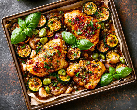 Rustic One-Pan Roasted Chicken Legs with Zucchini &ndash; AI Generative