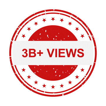 Red circular badge with 3b plus views isolated on transparent background