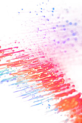 Fototapeta premium is dominated by a powerful diagonal flow of luminous, streaking lines and particles that originate from the lower-left corner and surge towards.