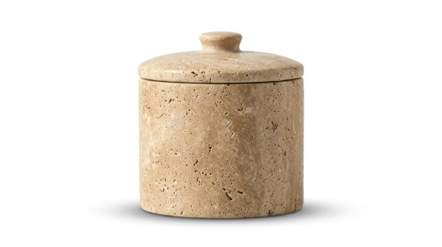 Stone Jar With Lid Isolated On White Background.