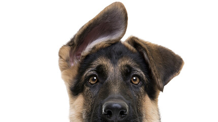 German Shepherd puppy with one ear up, isolated on transparent background © STUDIOP