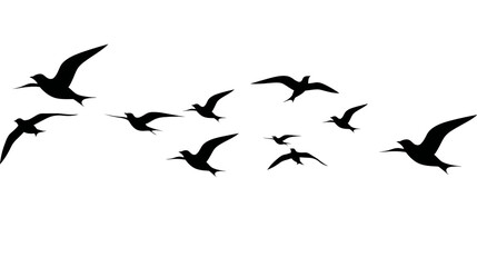 Fototapeta premium Flock of black birds in flight, isolated on transparent background
