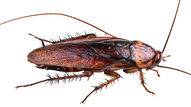 Brown cockroach with long antennae, isolated on transparent background
