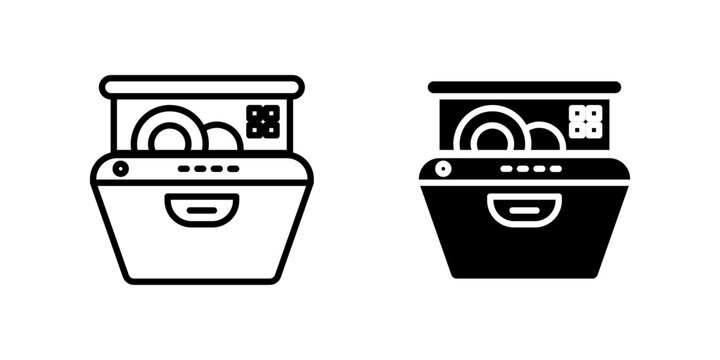 Automatic Kitchen Dishwasher dual style icon set