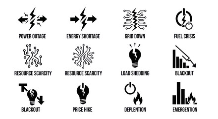 Fototapeta premium Energy Crisis and Power Outage Icons Set