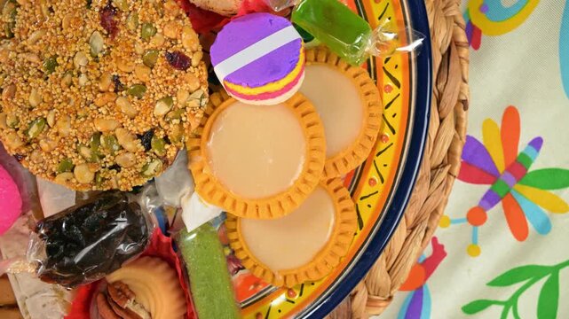 Close-up of authentic Mexican sweets. Palanqueta and Tortitas de Santa Clara
