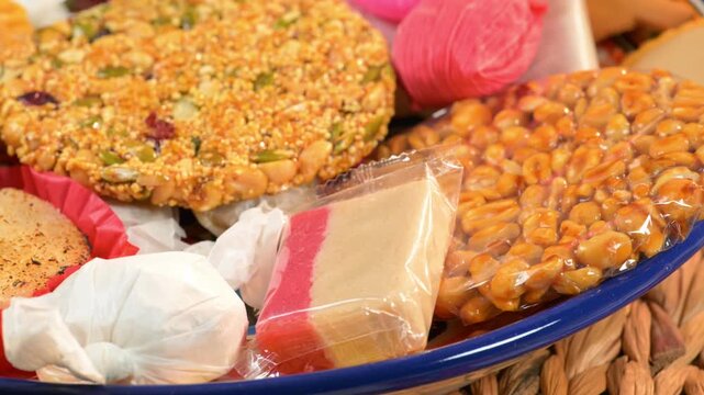Colorful display of Mexican Independence Day traditional desserts