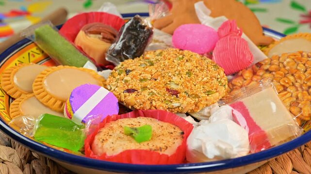Vibrant and colorful Mexican sweet treat assortment for celebrations