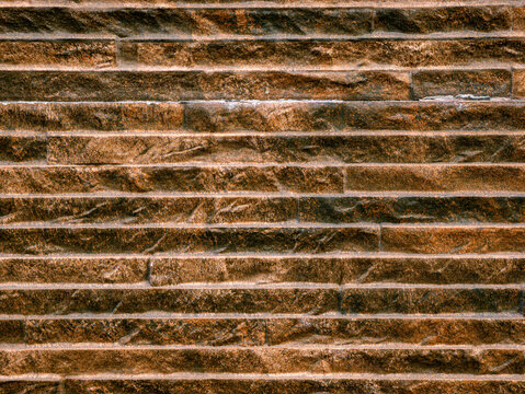 rown Natural Stone Tile Wall with Horizontal Layered Slate Pattern, Rustic Architecture Exterior Texture Background