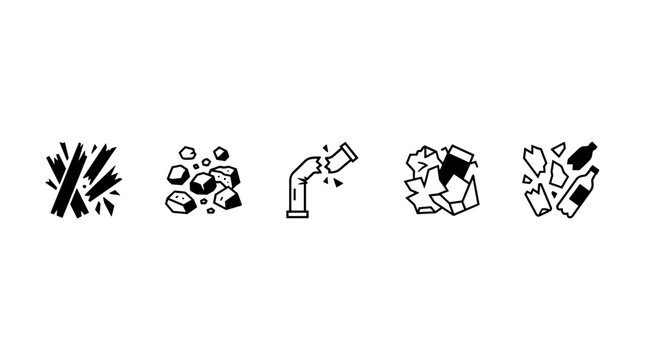 Set of Broken and Damaged Material Recycling Icons