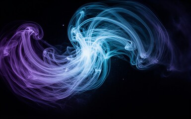 Fototapeta premium Vibrant purple and blue swirling energy forms against a dark backdrop.