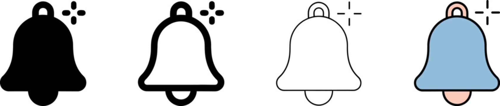 New notification bell icon collection in various styles including solid outline and color variants.