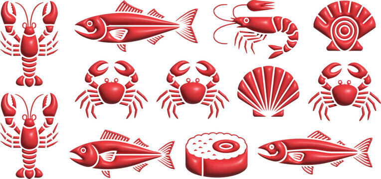 Fish seafood flat icon design, minimalist marine food symbols for restaurant menus, food delivery apps, websites and digital branding projects.
