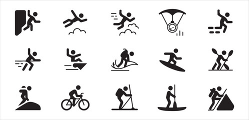 Extreme Sports and Adventure Activity Icon Set with 15 Silhouettes © MD ABDUL HAMID