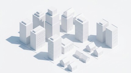 Fototapeta premium Isometric 3D model of a small city with buildings and houses