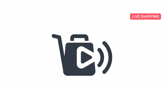 Live shopping bag icon with play video button