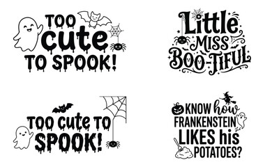 Obraz premium Halloween typography collection adorable ghost bat and frankenstein phrases for festive designs