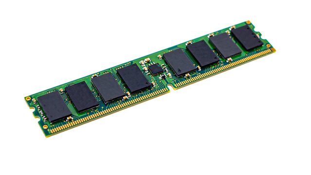 Computer memory ram module isolated on white background for hardware technology