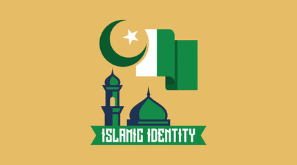 Crescent Moon and Pakistan Flag Fusion Vector Illustration of Islamic Identity © Bima