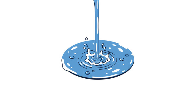 A stream of blue liquid pouring onto a flat circular surface, creating splashes and ripples.