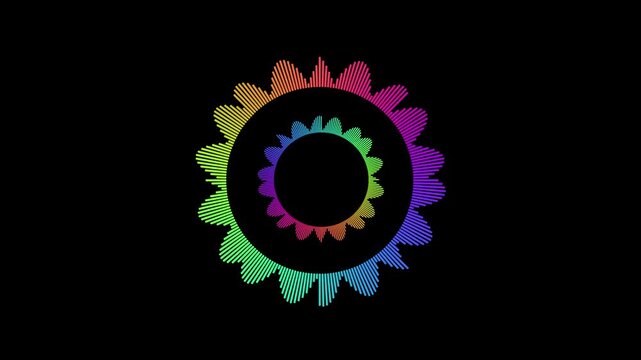 Colorful Sound Wave Visualizer with Dynamic Rainbow Spectrum Lines Forming Concentric Circles on a Pure Black Background Abstract Music Technology