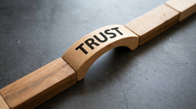 Trust bridge concept with wooden blocks, business relationship and connection metaphor, building trust in corporate partnership