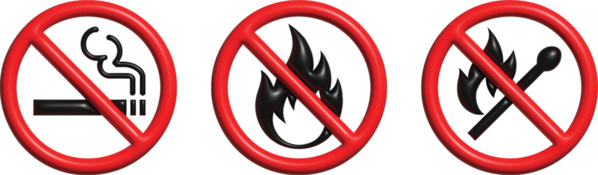 No smoking and smoking area icon set, prohibition symbols, printable ban signs, smoke free zone labels and public safety warning graphics.