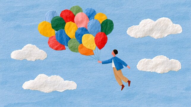 Person Parasailing Over a Field of Colorful Balloons