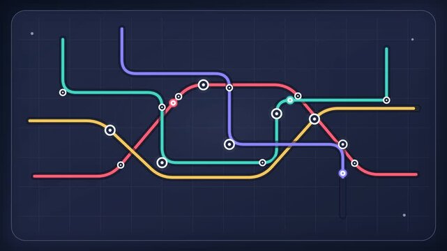 Animated Public Transit Metro Network and Transfer Stations