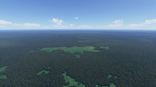 Drone aerial view over Okefenokee National Wildlife Refuge in Folkston. Georgia. United States