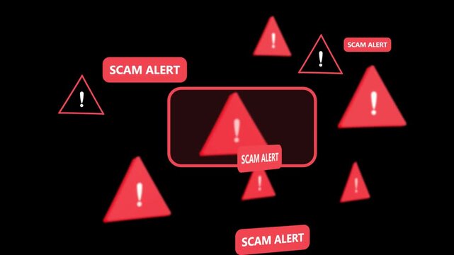 Scam alert symbol, showing digital scam fraud alert and spam alert risk template animation. Cybersecurity risks and system vulnerabilities digital data protection cyber threat prevention