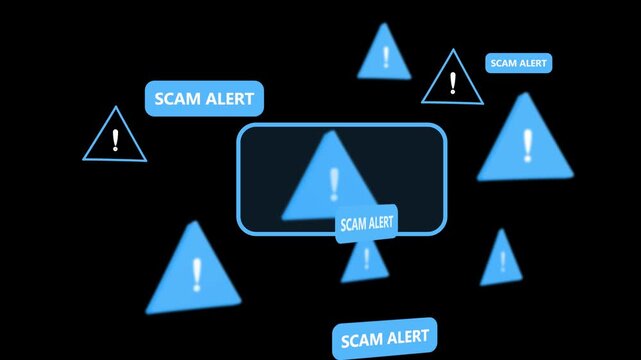 Scam alert symbol, showing digital scam fraud alert and spam alert risk template animation. Cybersecurity risks and system vulnerabilities digital data protection cyber threat prevention