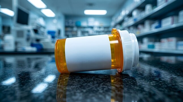 Orange Pill Bottle Lying On Counter In A Laboratory
