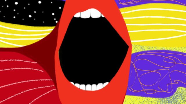 Abstract open mouth seamless reveal transition on green screen background
