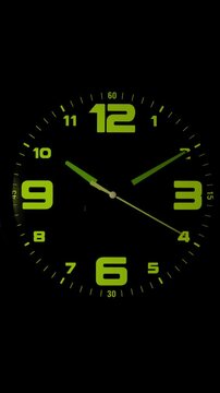 Tme lapse video of a clock time passing over a day to night on black background.