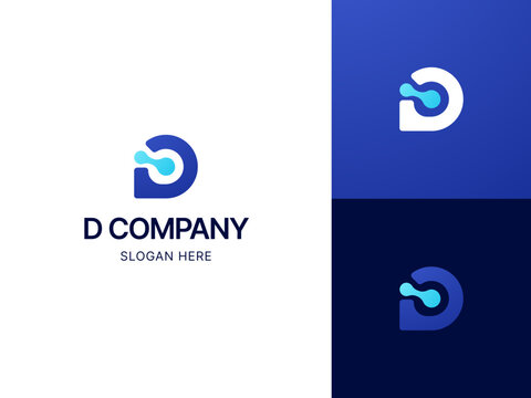 Modern Letter D Logo Concept With Abstract Tech Node Symbol for Creative Business Branding and Digital Corporate Identity