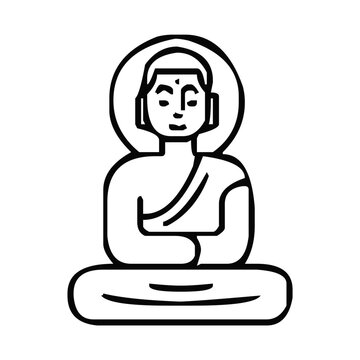 Minimalist black and white line art illustration of a serene buddha meditating in peaceful lotus position