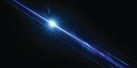 Fototapeta premium Blue Light Beam on Black Background with Lens Flare