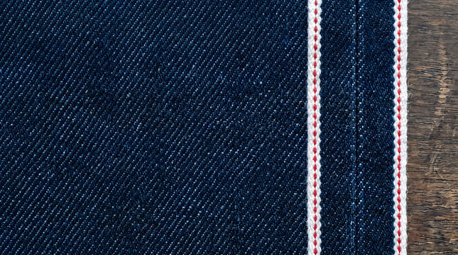 Raw selvedge denim indigo twill weave premium texture